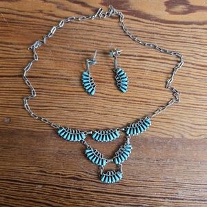Turquoise and Silver Necklace and Earring Set